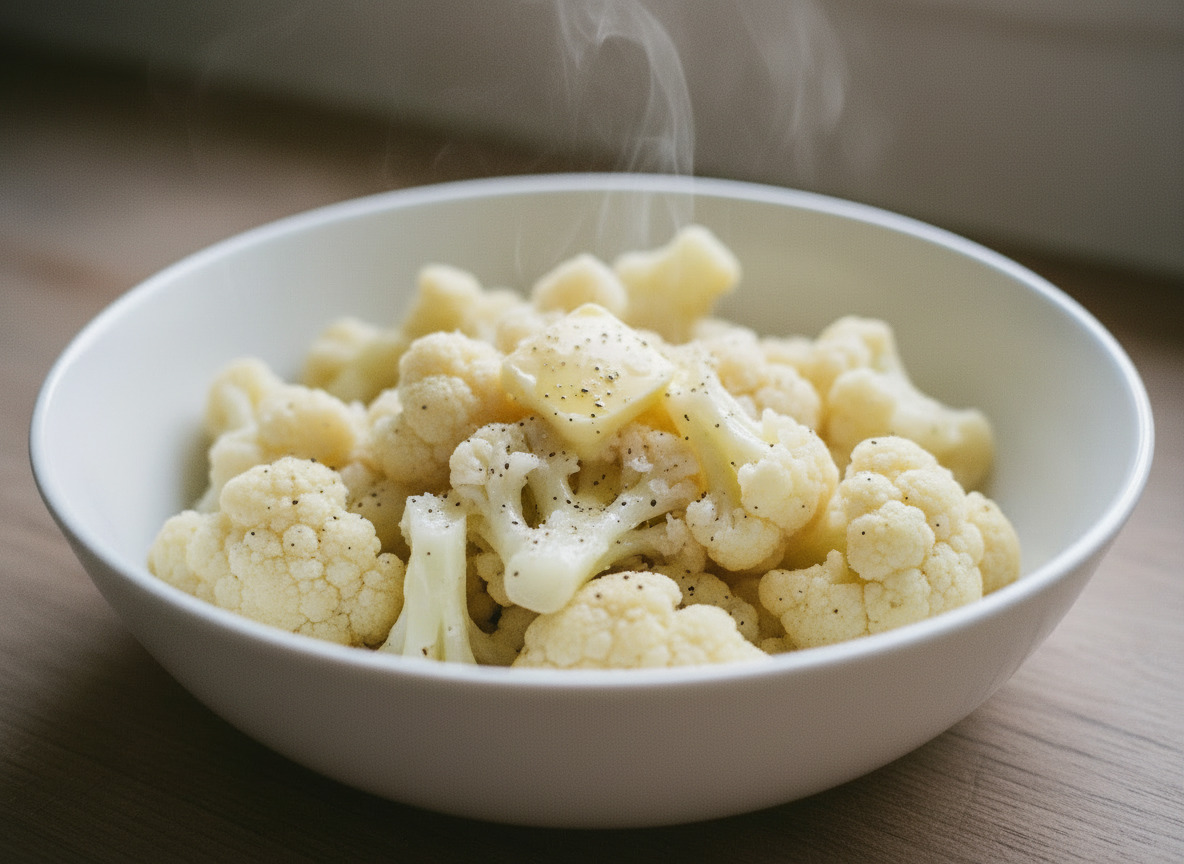 Boiled cauliflower is a mild-tasting vegetable dish that has a soft, fork-tender texture and a very subtle, earthy flavor.